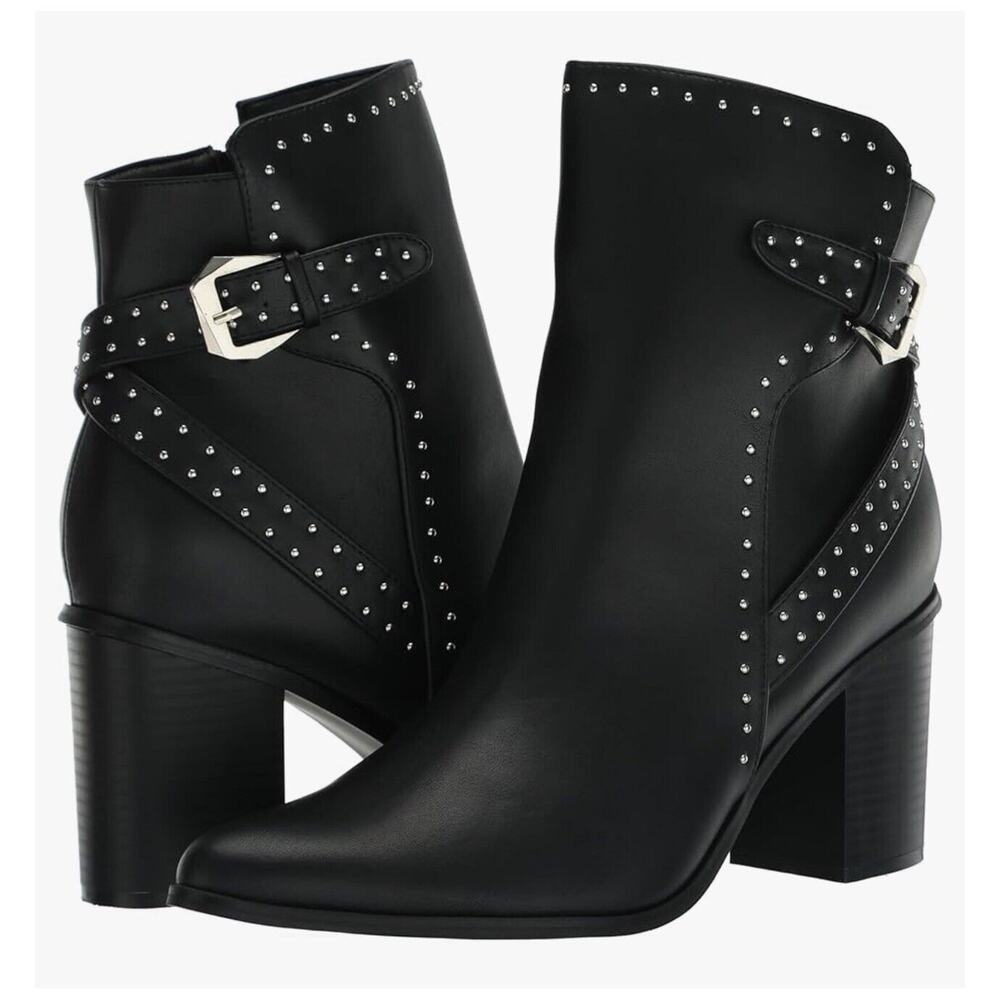 NEW City Chic Orly Women's Ankle Boot 10W Black Studs Block Heel 10 Wide Biker